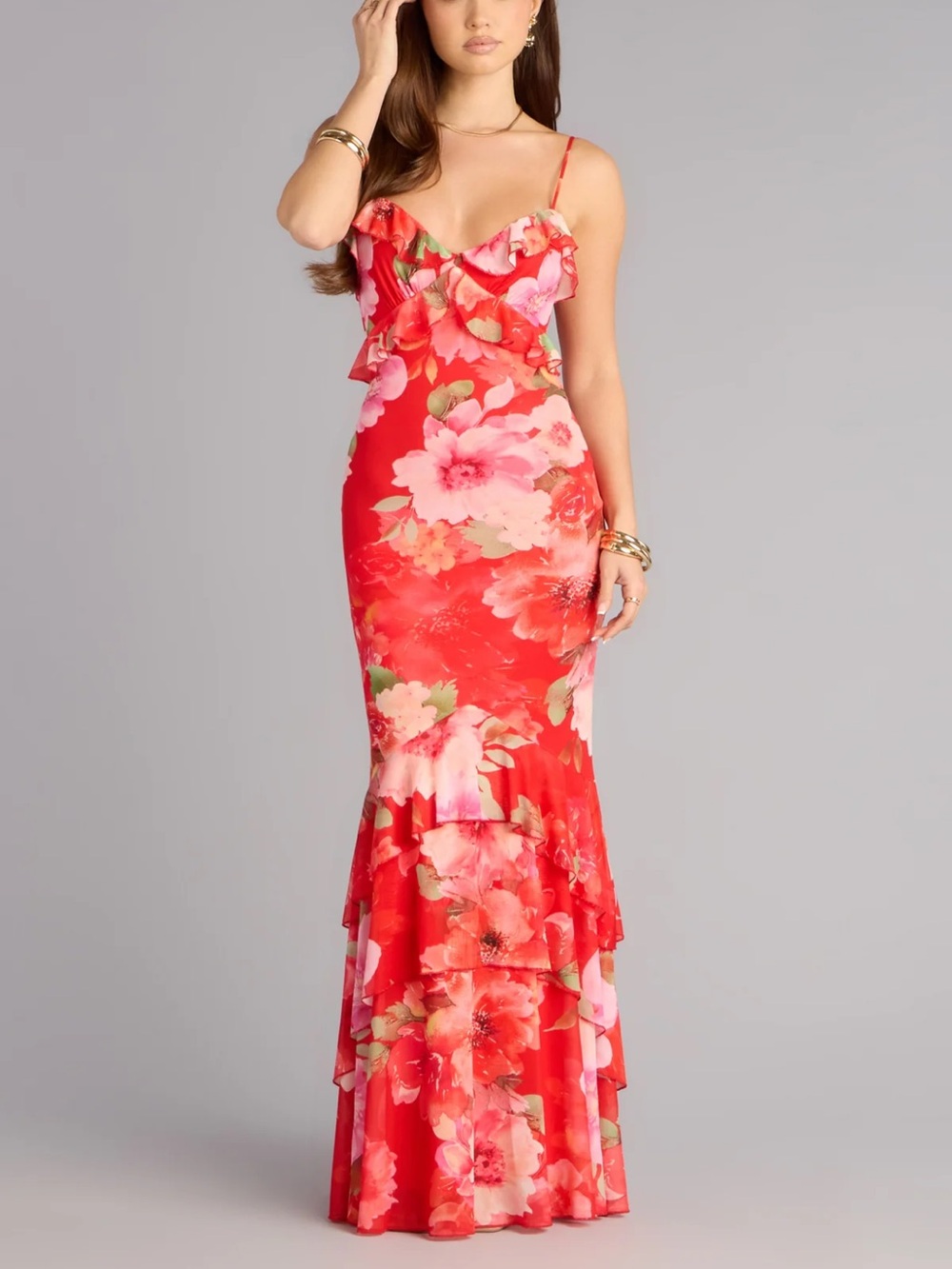 Windsor All Eyes On You Floral Ruffle Maxi Dress Whimsical fairy Garden Party M
